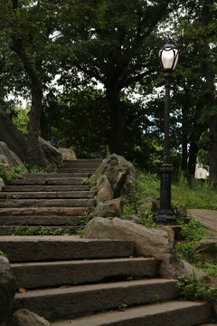 Rock stairs in Central Park in New York City, vertical picture