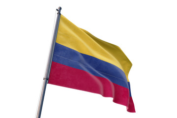 3d rendered illustration of realistic waving cloth flag of Colombia with flagpole and white background - 4K