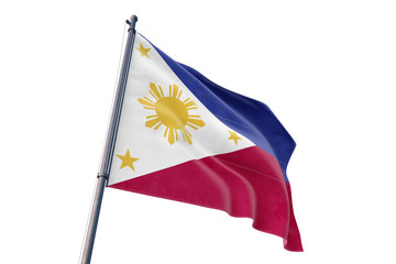 3d rendered illustration of realistic waving cloth flag of Philippines with flagpole and white background - 4K