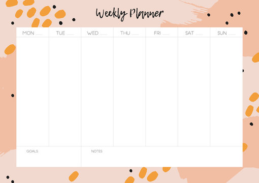 Beautiful vector Weekly Planner template. Printable To Do Daily list design. Modern abstract design of Ready to use Paper schedule. 