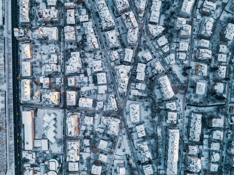 Aerial panorama above the city of Sofia, Bulgaria