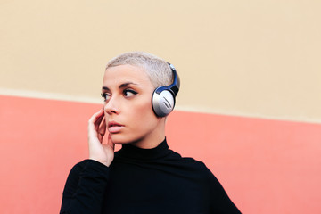 Woman wearing headphones