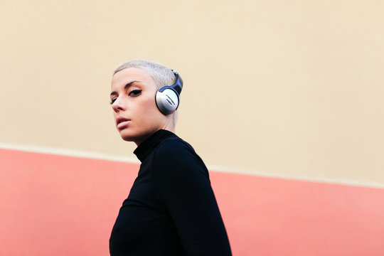 Woman wearing headphones