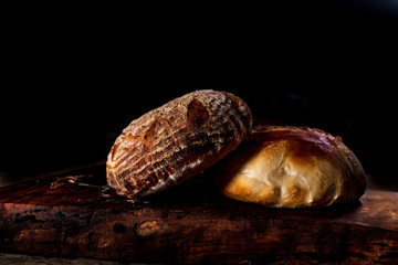 bread on black background