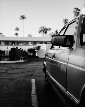 Detail Of Classic Car Parked In Palm Springs Motel Parking Lot