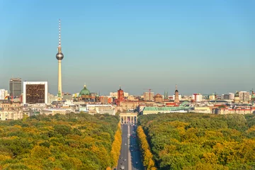 Fototapeten Berlin skyline with tv tower, Brandenburger Tor and Tiergarten © Lichtwolke99