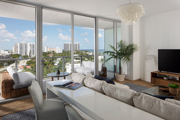 Apartment family room overlooking ocean and beach