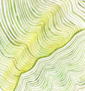 Watercolor green lines abstract painting