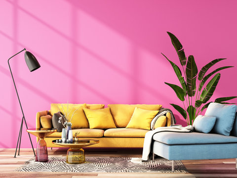 interior design for color trend 2020,3d rendering,3d illustration