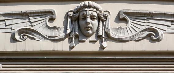 Facade of art nouveau building in the Alberta Street in Riga, Latvia