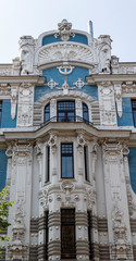 Facade of the art nouveau building by architect Eisenstein in the Elizabetes Street in Riga, Latvia