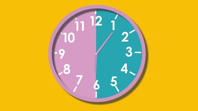 3D animated round clock wall. Pastel colors concept. Speed ​​time emocional stress. Pop art design. Minimal style. 60,s 70`s model  