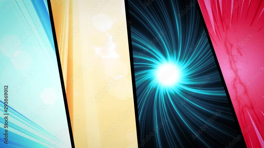 Poster comic book action layout background with power fx/ 4k animation of a powerful comics like page layou