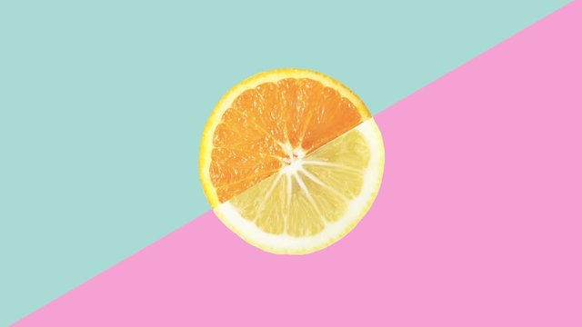 Real slice lemon orange fruit pop art seamless background.Minimal collage in retro style.3d animation in pastel color.Abstract modern citrus or citric fruit zine culture.Creative digital art.70s sign 