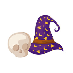 wizard hat with skull isolated icon