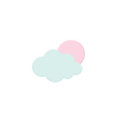 Cute Full Moon and Cloud icons isolated on white. Cartoon Weather and Halloween traditional symbols. Soft Pink and Blue colors. Printable flat style. For seasonal cards, stickers.