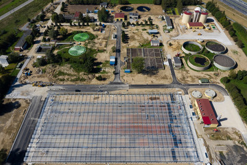 Water purification plant in construction from above