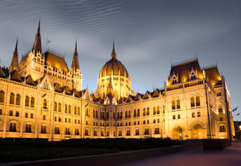 Illuminated Hungarian Parliament building at night