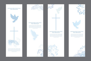 Doves and flowers religious white bookmarks set, christian templates kit, universal design