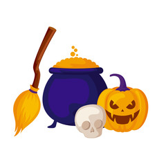 pumpkin with cauldron witch and icons halloween