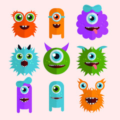 Collection Cartoon Monsters Flat Design Illustration