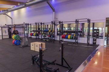Beautiful view of well equipped fitness center.  Healthy lifestyle concept. Enkoping. Sweden.  