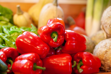 red peppers in basket - Organic market