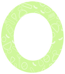 Mint round frame with beauty products pattern