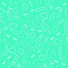 Beauty products seamless pattern on mint background
