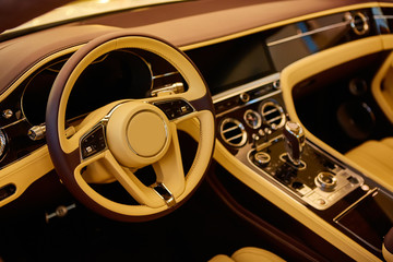 Luxury car interior details. Shallow DOF selective focus.