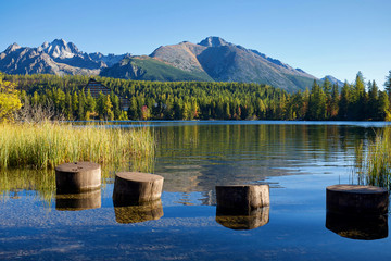 The autumnal Strbske Pleso lake in the High Tatras in Slovakia