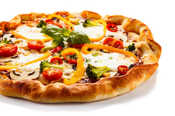 Pizza with pepper and champignon on white background