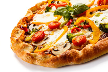Pizza with pepper and champignon on white background
