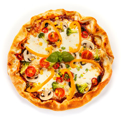 Pizza with pepper and champignon on white background