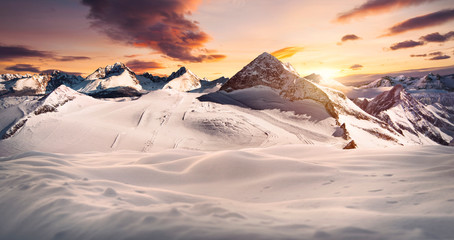 Naklejka na ściany i meble winter mountain landscape during sunset