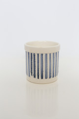 Blue and White Striped Ceramic Cup