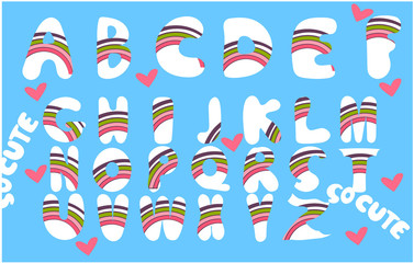 Set of cute and kawaii letters. Alphabet collection for children's party celebration