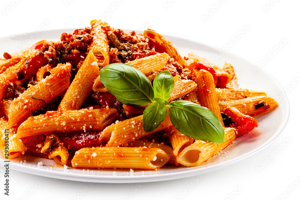 Wall mural penne with meat, tomato sauce and vegetables