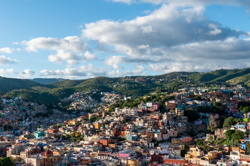 Aerial view of old historic city in Mexico Guanajuato traveling adventure