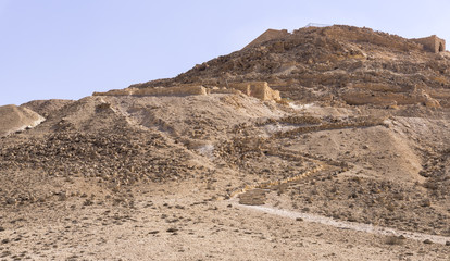 The road l eading to remains of residential buildings near to the Nabataean city of Avdat, located on the incense road in the Judean desert in Israel. It is included in the UNESCO World Heritage List.