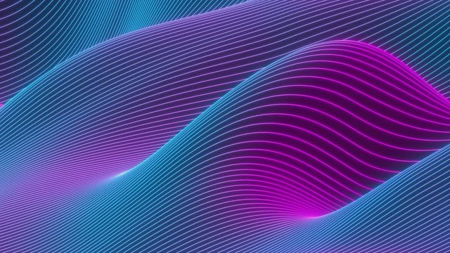 Looped animation. Abstract colorful wavy background in bright neon colors. Modern colorful wallpaper. 3d rendering.