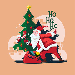  Santa Claus has come down the chimney to deliver your presents on Christmas Eve midnight 