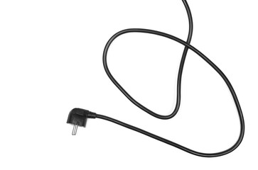 Obraz premium Black electric cable plug isolated on white background, top view