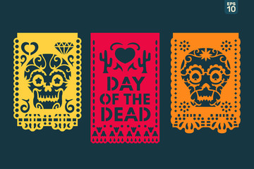 Dia de los muertos mean Day of the Dead celebration. Traditional Mexican paper cutting flags