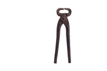 Old rusty pliers isolated on a white background close-up.
