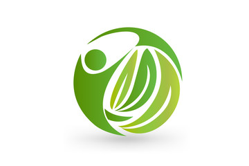 Logo health nature leaf people icon vector