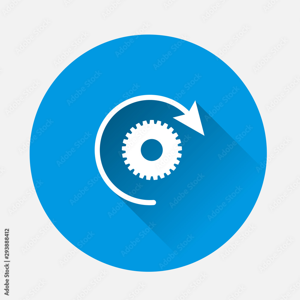 Poster vector gear icon and arrow. workflow symbol on blue background. flat image with long shadow.
