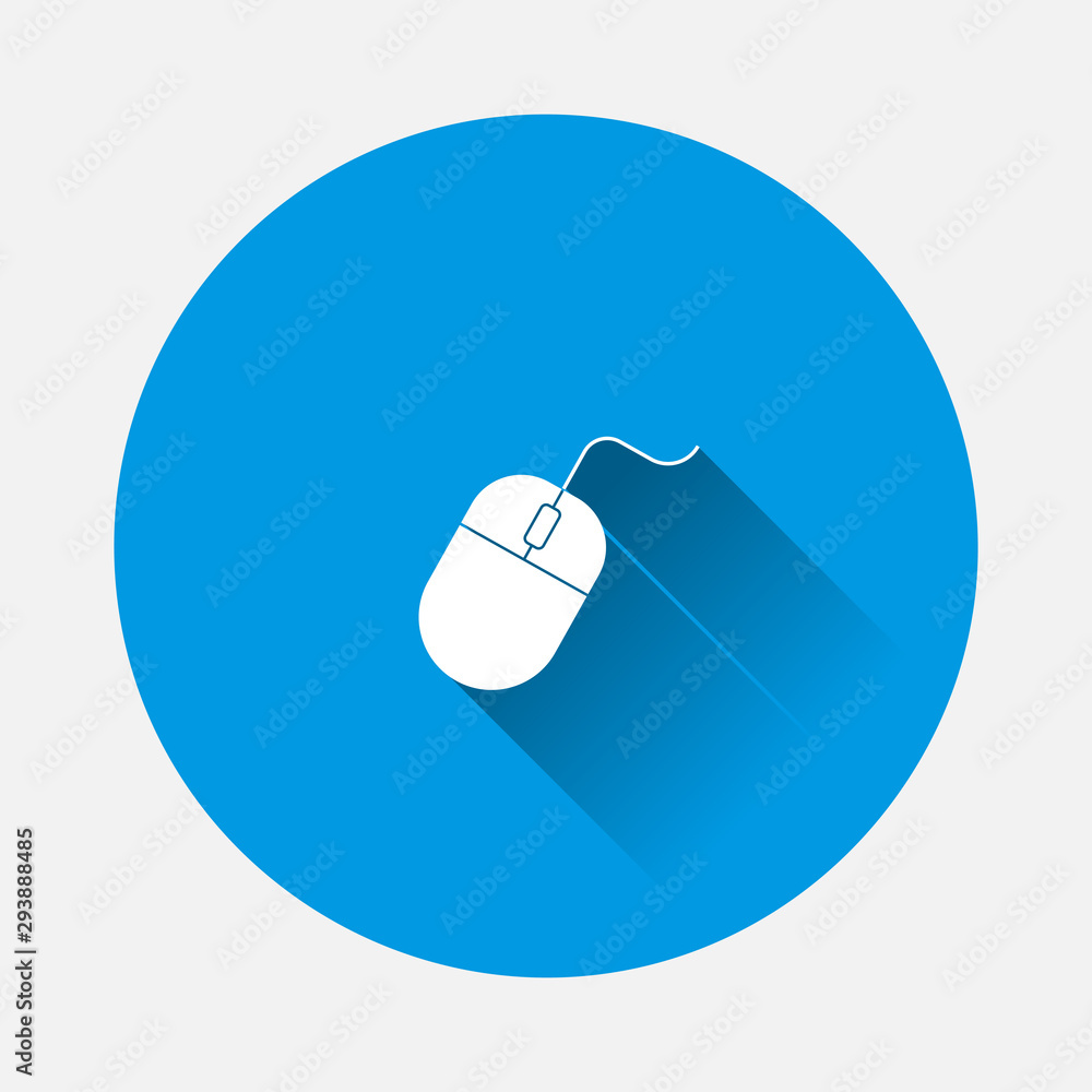 Poster vector illustration of computer mouse on blue background. flat image with long shadow.