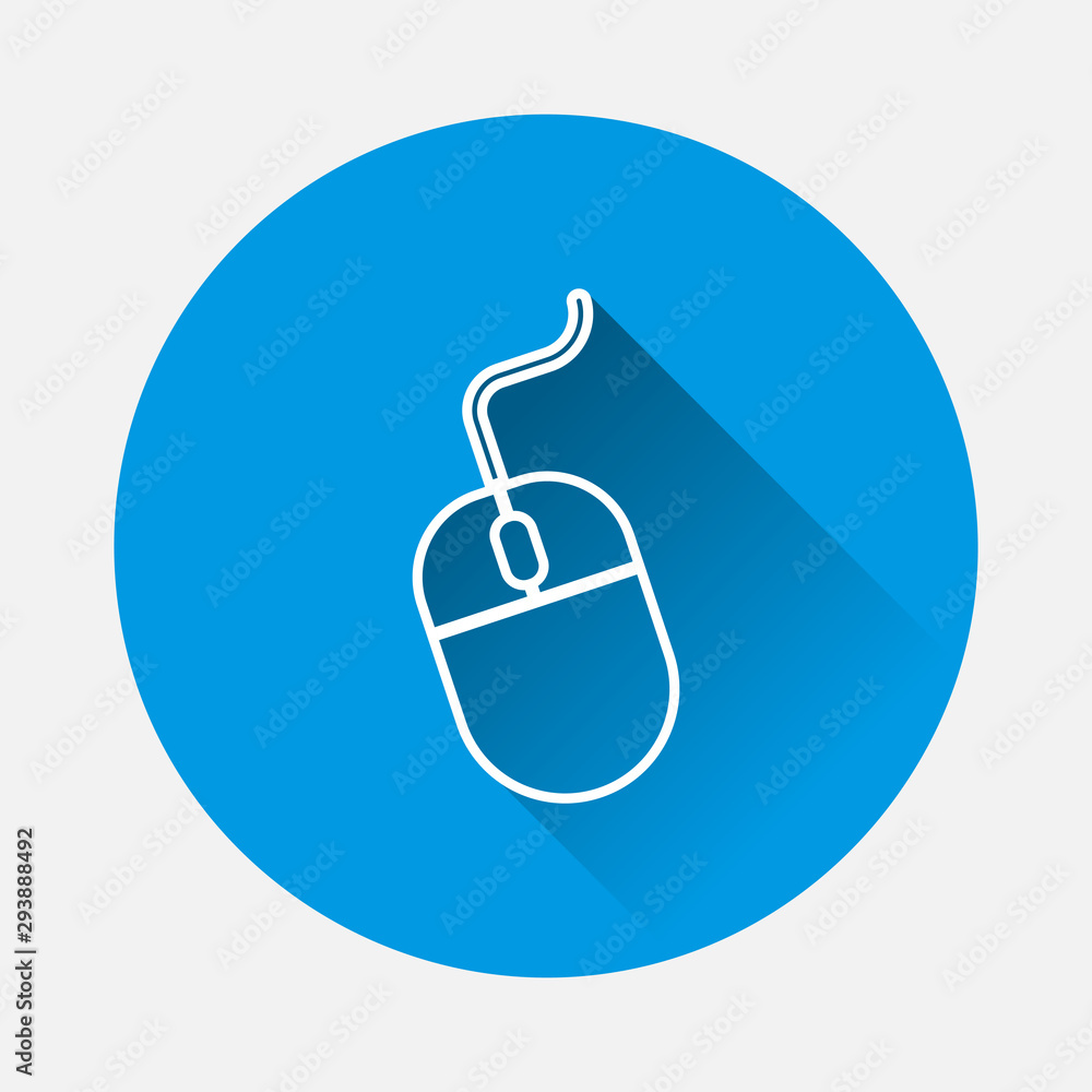Poster vector illustration of computer mouse on blue background. flat image with long shadow.