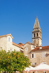 Fototapeta na wymiar Montenegro. View of ancient town of Perast with Bell Tower of St Nicholas church